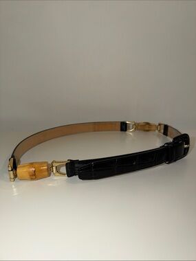 J McLaughlin Belt Croc Embossed Leather With Bamboo Side Detail Belt, Sz Med